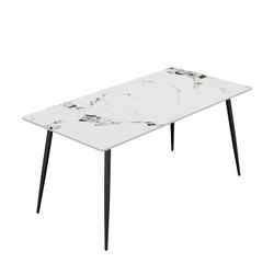 Dining Table with Sintered Stone Tabletop and Metal Legs, 63 Rectangular Modern Kitchen & Dining Room Table