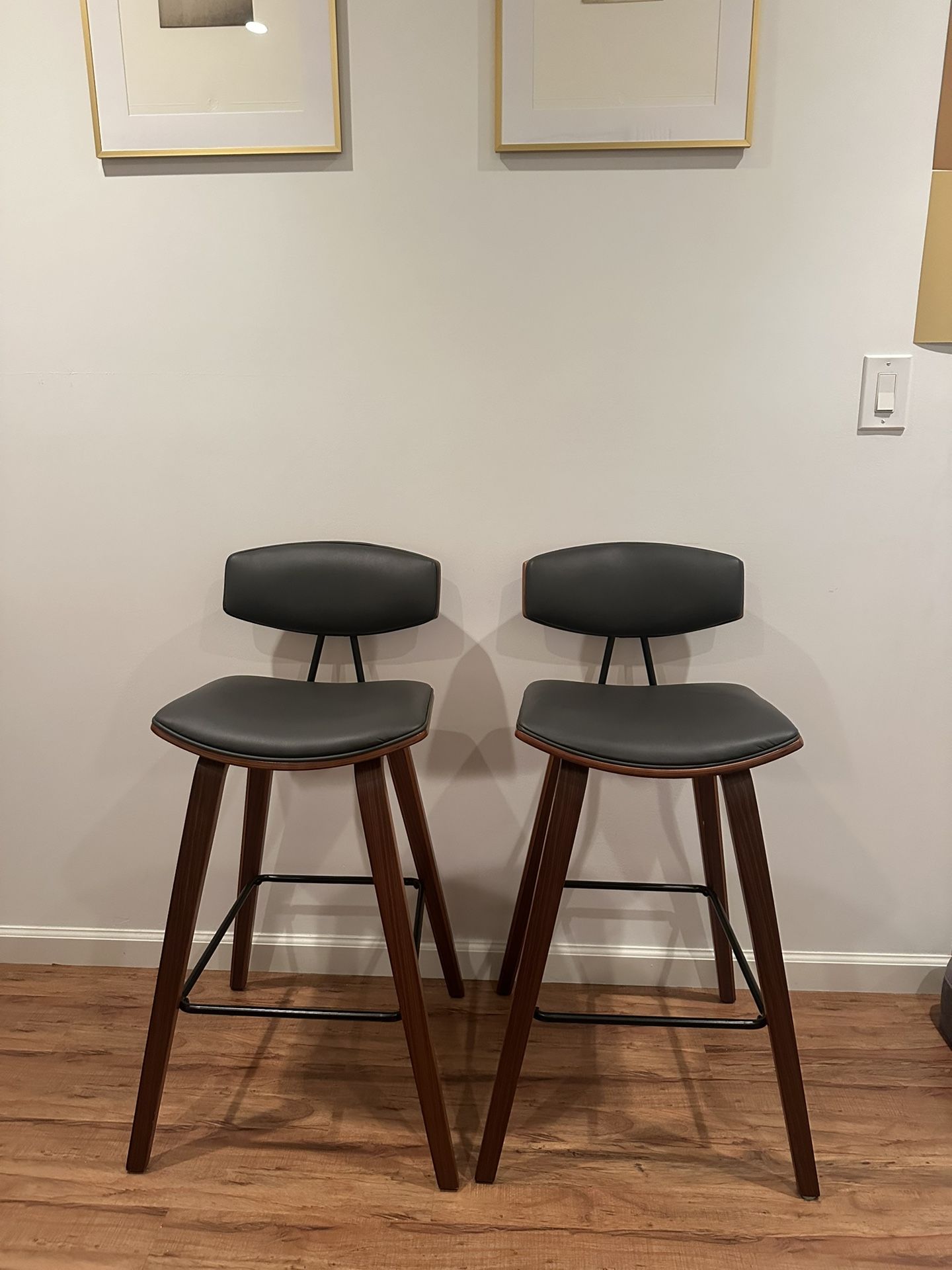 2 Grey Mid-Century Modern Bar Stools