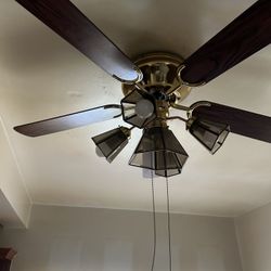 vintage-style ceiling fan with a light kit