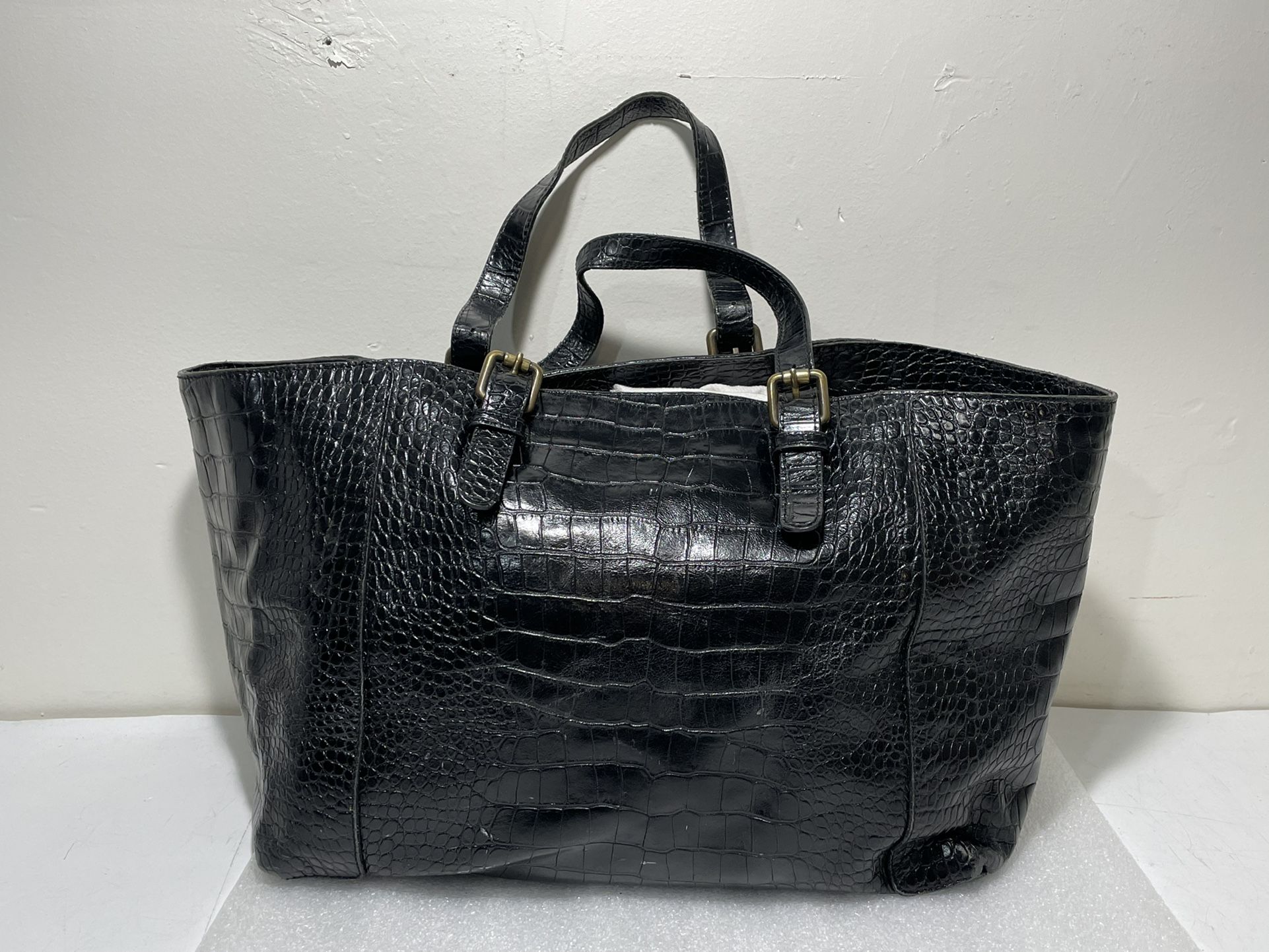 Gerard Darel 6557 Women's Large Black Croc Embossed Leather Tote Bag