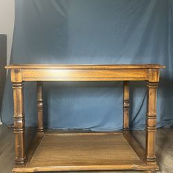 Drexel Heritage Italian Provincial 26" square accent end table with a lower cane shelf