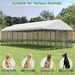 NEW IN BOX! XXXLARGE 20'x10'x7' Heavy Duty Covered Dog Kennel, Feed Door & Bowls, UV & Rain Protection Tarp Dog Cage Animal Run Corral De Mascota NEW!
