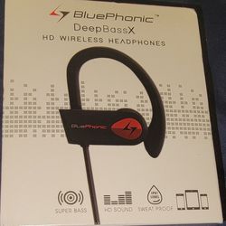 BLACK BluePhonic DeepBassX HD Wireless Headphones, Sweat Proof Bluetooth-SEALED