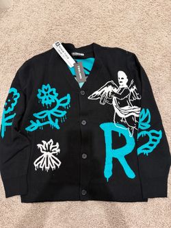Rebel Minds Black Knit Cardigan with Graphic Print