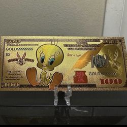 24k Gold Foil Plated Tweety Bird Looney Tunes Banknote