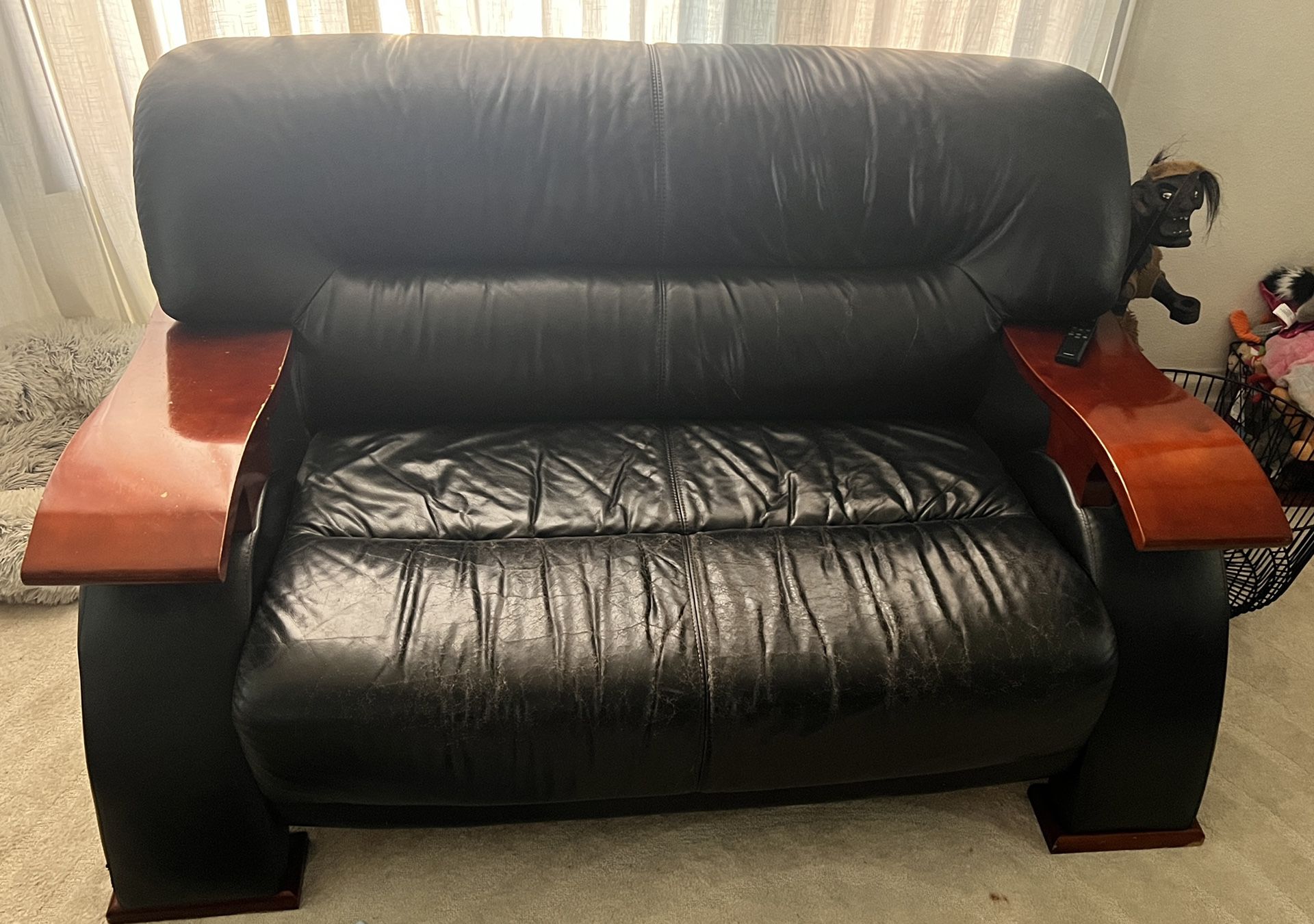 Black Walnut Leather Sofa Couch Loveseat