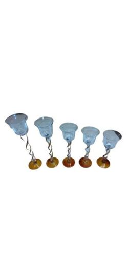 5 Vintage Twisted Hand Blown Candleholders