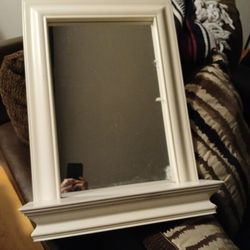 White Wooden Mirror With Mantle 