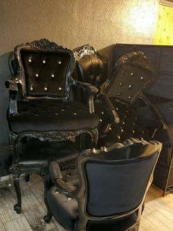 3 small diamond chair 2 tall back black chairs
