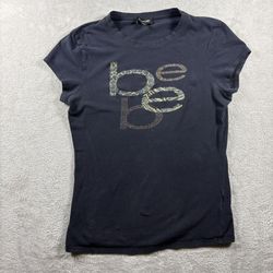 Vintage Y2K Bebe Baby Tee Women’s M Black USA Made Rhinestones #3A