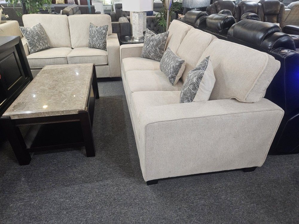 Brand New Soft Biege Chenille Sofa + Loveseat 2PCs Set