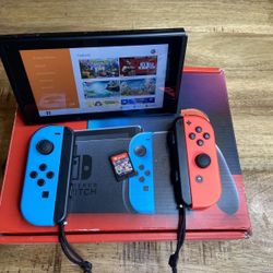 Used(Like New )-Blue & Red Neon Nintendo switch Bundle 