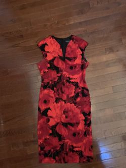 Ladies size 10 Red and black Floral knee length dress