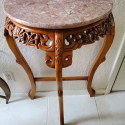 Antique Table Handcrafted In Thailand With Marble Top Excellent Condition 