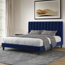 Full Velvet Upholstered Bed Frame with Tufted Headboard