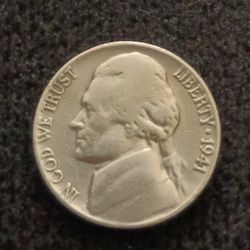1941 Silver Jefferson Nickel No Mint Mark 