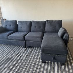 Blue Reversible Chaise Sectional Sofa Couch Sala 
