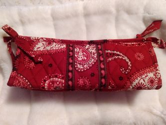 Vera Bradley Makeup-Tote Cosmetic-Bag Crimson Paisley Bow Side