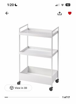 White Metal 3-Tier Rolling Storage Cart