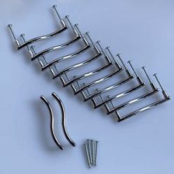 Modern Set Of 12 Wave Chrome Color Metal Brass Drop Bail Pull Handles Knobs With Screws Included DIY Project