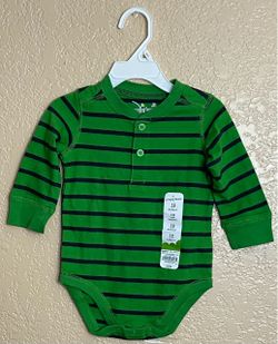 Jumping Beans 12 Months Green Striped Onesie New