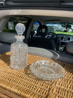 Glass Crystalline Decanter And Ashtray
