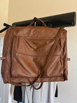 Brown Leather Garment Bag with Shoulder Strap