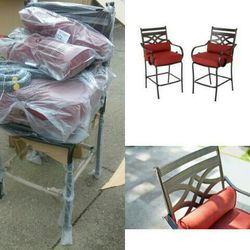 New Hampton Bay   Middletown Patio Stationary Balcony Chairs with Chili Cushions