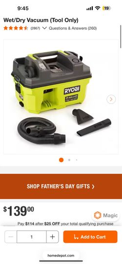 Ryobi 3 gal vacuum