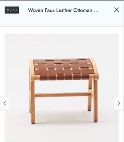 LUE BONA Midcentury Modern Foot Stool , Accent Chair Ottoman, brow Leather and Natural Wood, Foot Rest for Accent Chair, 14", 200lb, Footstool for Liv