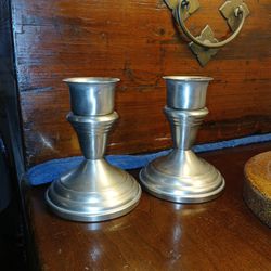 1970s Vintage Pair Of F B Roger's Provincetown Pewter Light Candlesticks 