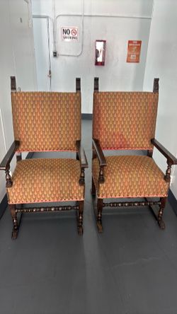 Pair of Vintage Jacobean Renaissance Revival Carved Wood Armcha