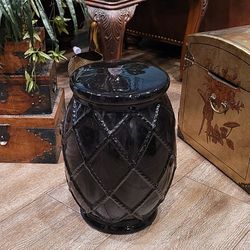 Asian Ceramic Black Barrel Garden Stool Table