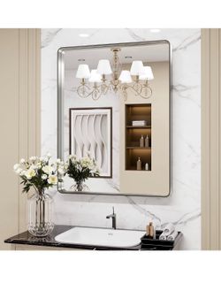 24" x 30" Brushed Nickel Bathroom Mirror