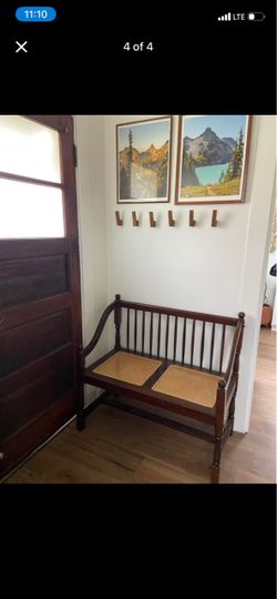 Vintage Wood and Cane Settee Bench