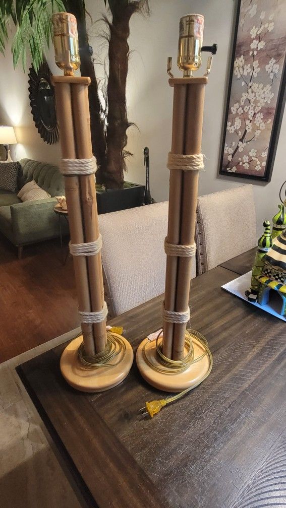 Rattan Lamps-MCM VINTAGE