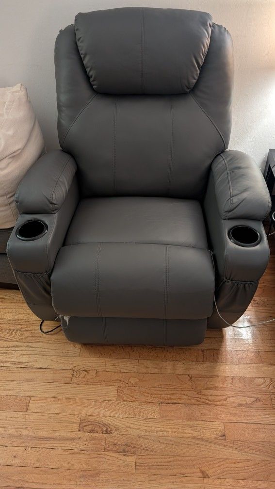 Grey Reclining Chair (Faux Leather) with Massage
