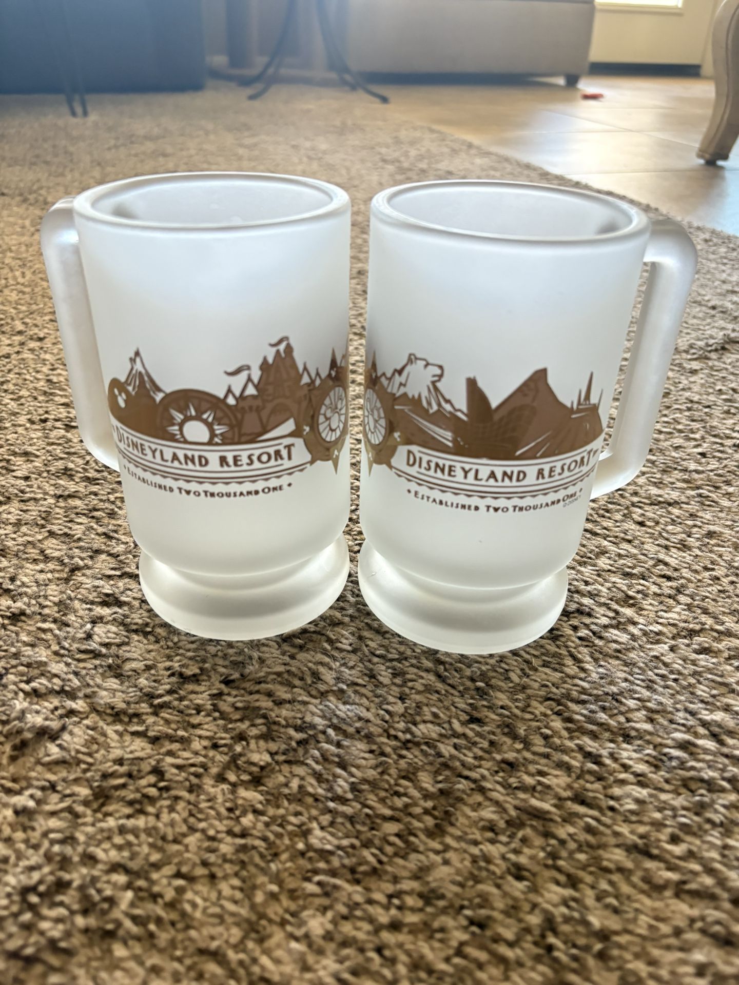Vintage Frosted Glass Disneyland Beer Mugs