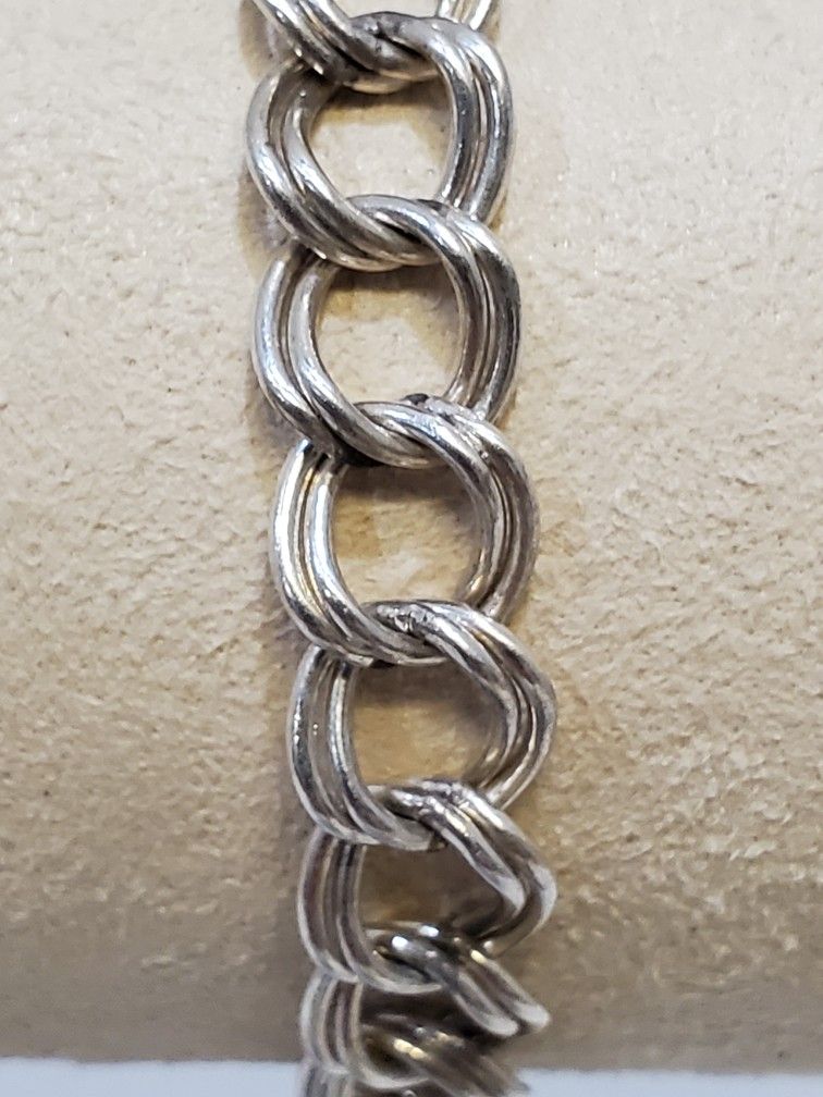 925 Sterling Silver Double Link Dapped Curb Classic Chain Bracelet 7"