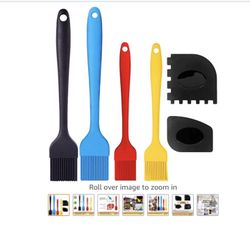 Grill Pan Scrapers Plastic and Silicone Basting Pastry Brush 6 Pack for Baking, BBQ, Grilling and Cooking, Pan Cleaner Tools for Cast Iron Skillets, C