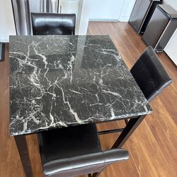 Modern Faux Marble Bar Height Dining Table Set with 3 Chairs