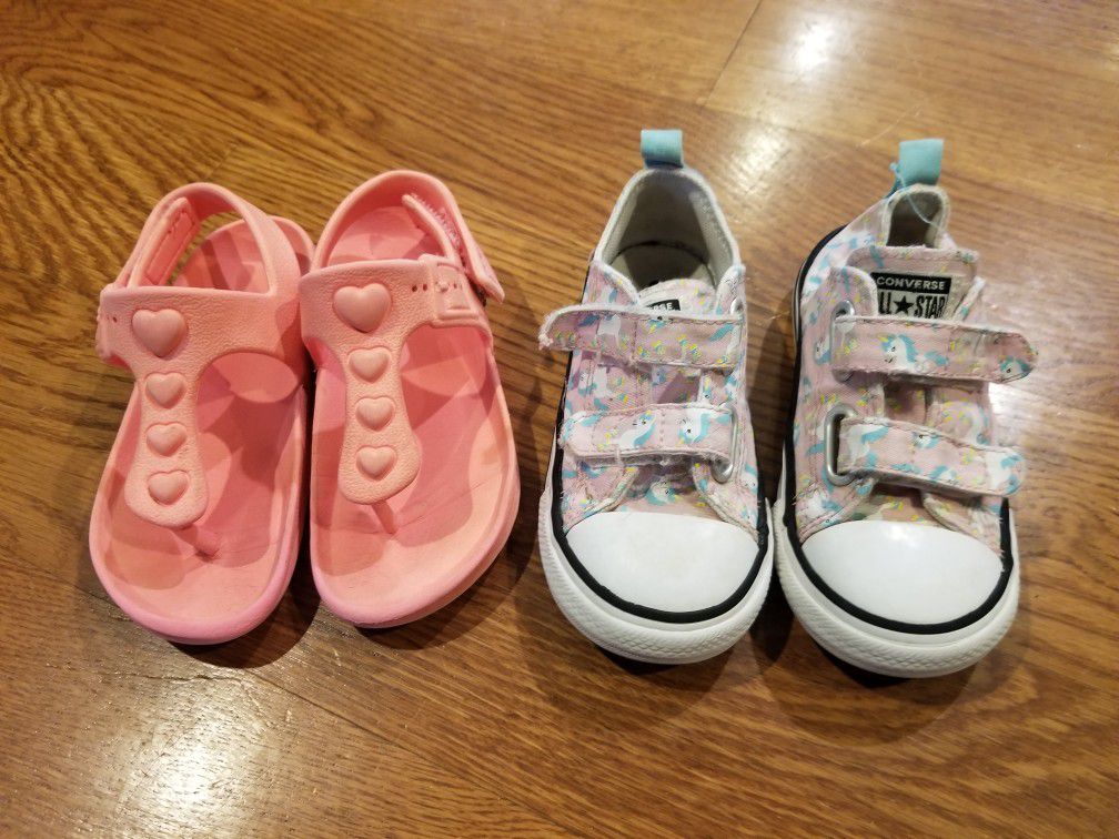 Converse Infant Toddler All Star Unicorn Shoes and Girl's Pink Sandals, Size 7-8