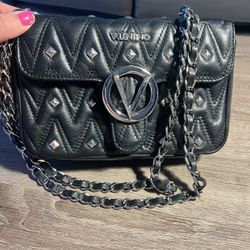 Mario Valentino Black and Silver Quilted Purse