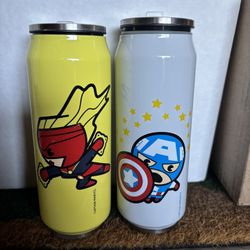 Captain Marvel And Captain America  13.5oz Soda Cans