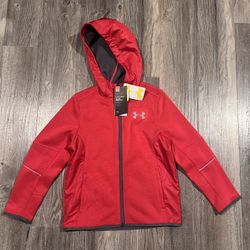 NEW WITH TAG - Boys Under Armor Storm Water Resistant Red Zip Up Mid Weight Coat. Size Small.