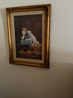 Vintage 1980s Windsor Art Products Print  "Sympathy" in Beautiful Gold-Tone Wood Frame