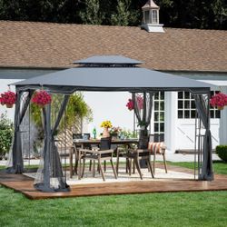 13x10 Outdoor Patio Gazebo Canopy Tent With Ventilated Double Roof And Mosquito net(Detachable Mesh Screen On All Sides),Suitable for Lawn, Garden, Ba