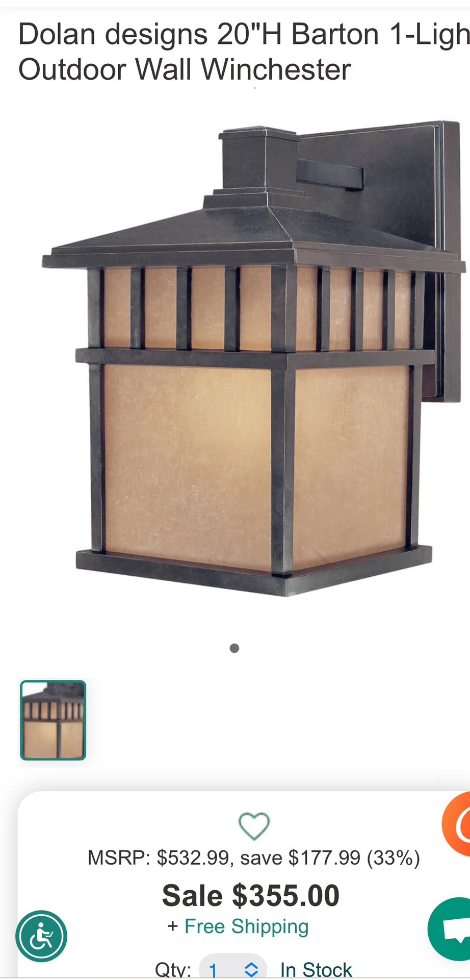 Dolan designs 20"H Barton 1-Light Outdoor Wall Winchester