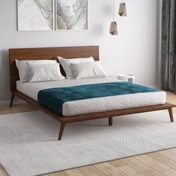 MID CENTURY MODERN QUEEN SIZE PLATFORM BED FRAME