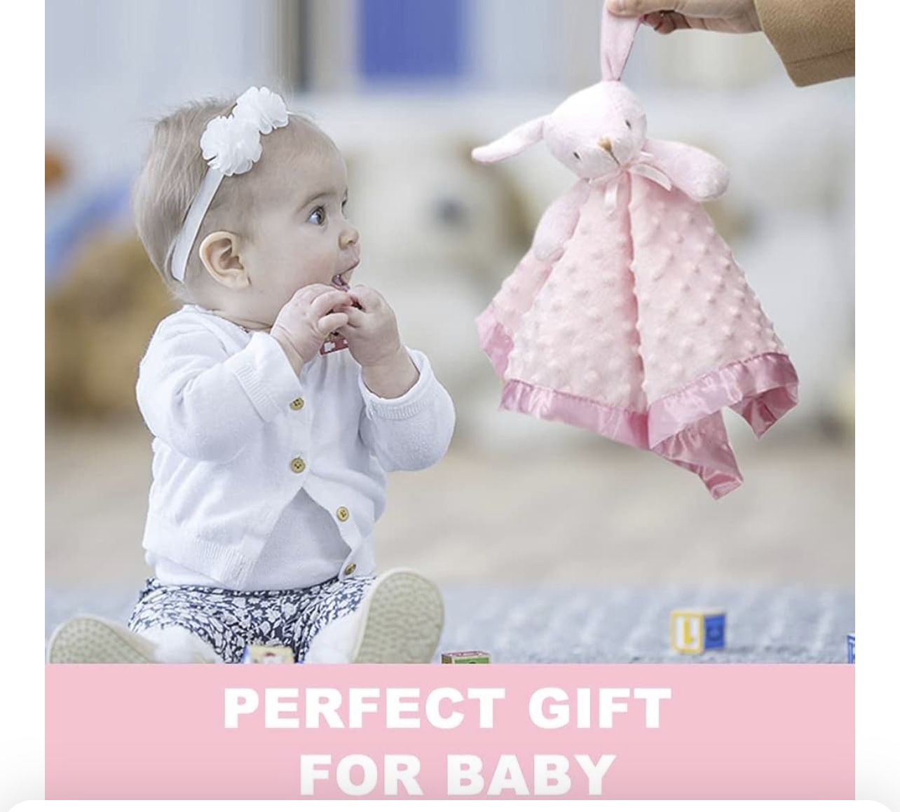 Babies Bunny Security Blanket Baby Girl Gifts Newborn Soft Pink Lovie for Infant and Toddler Snuggle Toy Stuffed Animal, Pink 16 Inch